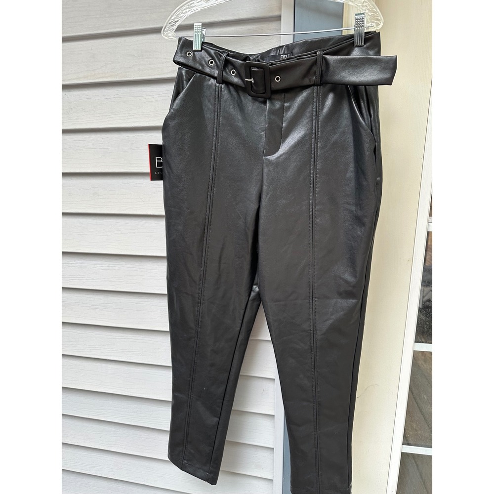 BBJ Los Angeles Faux Leather Belted Tapered Pants Black V23455Z Size M NEW
